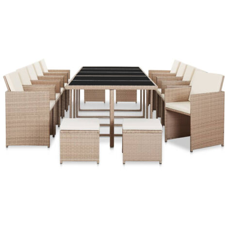 Salon de jardin avec coussins 15 pcs Ensemble Table et Chaise de Jardin - Résine tressée Beige BV669239 - BonneVie (1/5)
