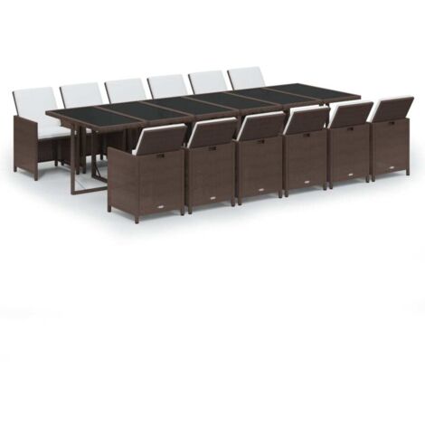 Ensemble Table et Chaise de Jardin Salon de jardin coussins 13 pcs Résine tressée Marron 92418 (1/5)