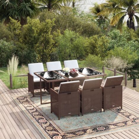 Ensemble Table et Chaise de Jardin 7 pcs - Ensemble à dîner de jardin coussins Résine tressée Marron BV205153 - BonneVie (1/5)