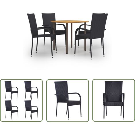 Ensemble Table et Chaise de Jardin 5 pcs - Ensemble de salle à manger de jardin Résine tressée Noir BV889942 - BonneVie (1/5)