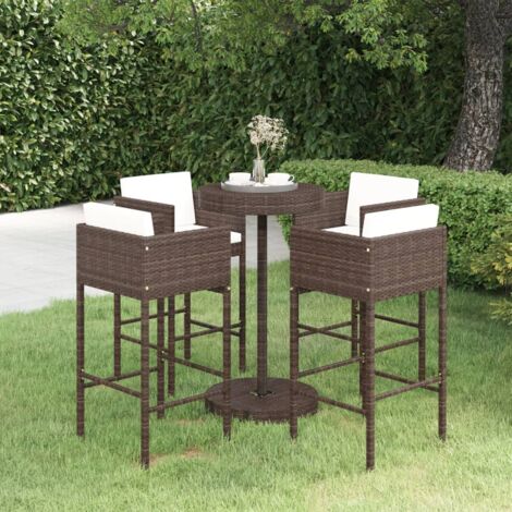 Ensemble bar de jardin 5 pcs et coussins Ensemble Table et Chaise de Jardin Résine tressée Marron 79682 (1/5)