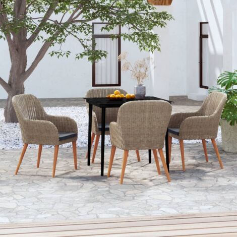 INLIFE Ensemble de salle à manger de jardin avec coussins 5 pcs Marron (1/5)