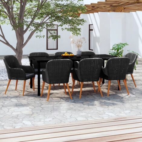 Ensemble Table et Chaise de Jardin 9 pcs - Ensemble de salle à manger de jardin avec coussins Noir BV759377 - BonneVie (1/5)