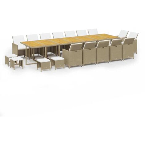 Ensemble Table et Chaise de Jardin Salon de jardin coussins 19 pcs Beige Résine tressée 55023 (1/5)