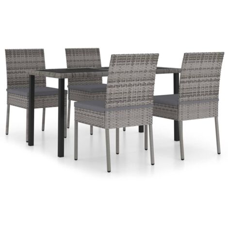 Ensemble Table et Chaise de Jardin Salon de jardin 5 pcs Résine tressée Gris 23692 (1/5)