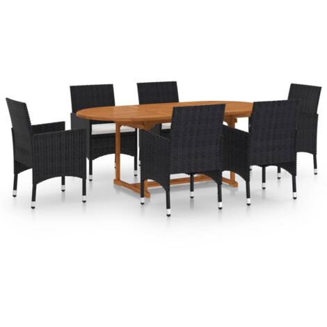 Ensemble Table et Chaise de Jardin 7 pcs - Ensemble de salle à manger de jardin Résine tressée Noir BV152236 - BonneVie (1/5)