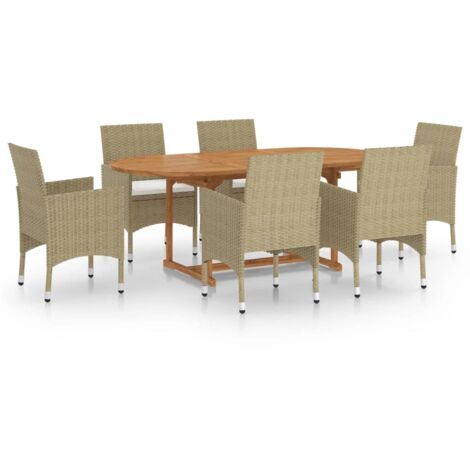 Ensemble Table et Chaise de Jardin 7 pcs - Ensemble de salle à manger de jardin Résine tressée Beige BV679594 - BonneVie (1/5)