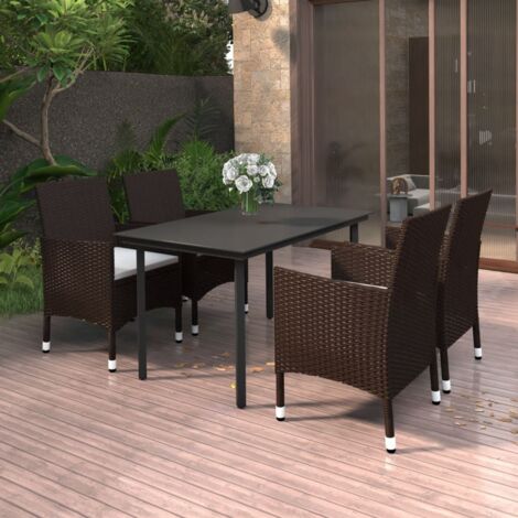 Ensemble Table et Chaise de Jardin 5 pcs - Mobilier à dîner de jardin coussins Résine tressée Verre BV303756 - BonneVie (1/5)