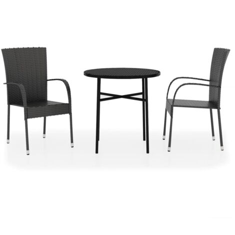 Ensemble Table et Chaise de Jardin Salon de jardin 3 pcs Résine tressée Noir 85774 (1/5)