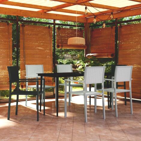 Ensemble Table et Chaise de Jardin 7 pcs - Ensemble de salle à manger de jardin Noir et blanc BV918384 - BonneVie (1/5)