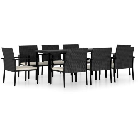 Ensemble Table et Chaise de Jardin 9 pcs - Ensemble de salle à manger de jardin Résine tressée Noir BV563957 - BonneVie (1/5)