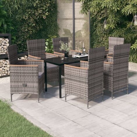 Ensemble Table et Chaise de Jardin 7 pcs - Ensemble de salle à manger de jardin avec coussins Gris BV467517 - BonneVie (1/5)