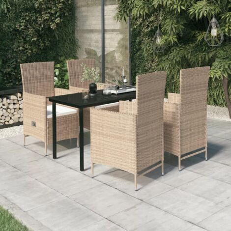 Ensemble Table et Chaise de Jardin Salon de jardin avec coussins 5 pcs Beige 60781 (1/5)