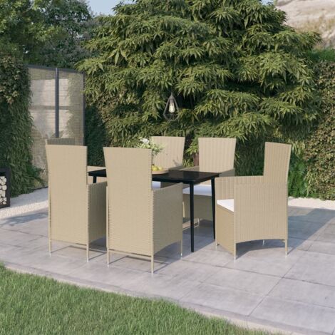 Ensemble Table et Chaise de Jardin Salon de jardin avec coussins 7 pcs Beige 52842 (1/5)