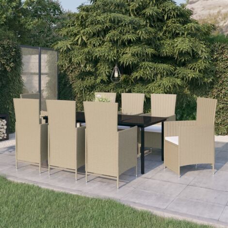 Ensemble Table et Chaise de Jardin Salon de jardin avec coussins 9 pcs Beige 20351 (1/5)