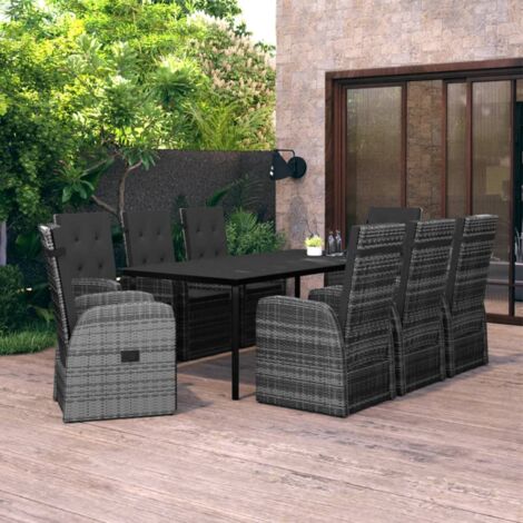 Ensemble Table et Chaise de Jardin Salon de jardin et coussins 9 pcs Gris 85430 (1/5)