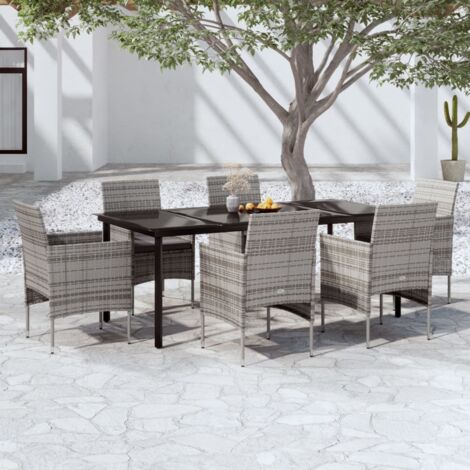 Ensemble Table et Chaise de Jardin - Mobilier de salle à manger de jardin coussins 7pcs Gris et noir BV305211 - BonneVie (1/5)