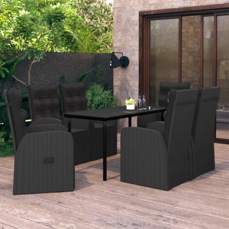 Ensemble Table et Chaise de Jardin  Salon de jardin avec coussins 7 pcs Noir 98064 (1/5)