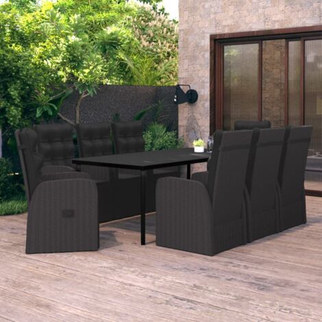 Ensemble Table et Chaise de Jardin 9 pcs - Ensemble de salle à manger de jardin avec coussins Noir BV367766 - BonneVie (1/5)