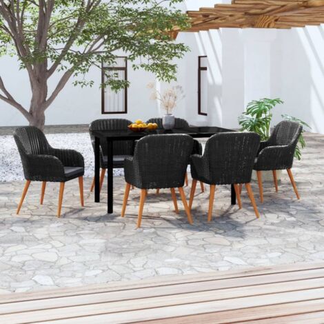 Ensemble Table et Chaise de Jardin Salon de jardin avec coussins 7 pcs Noir 55696 (1/5)