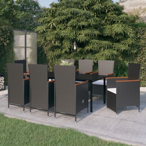 Ensemble Table et Chaise de Jardin 9 pcs - Ensemble de salle à manger de jardin avec coussins Noir BV390514 - BonneVie (1/5)