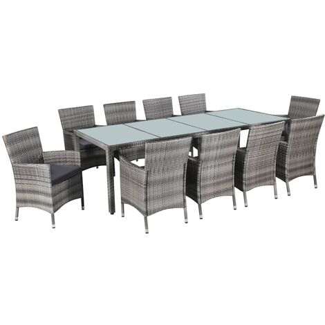 Ensemble Table et Chaise de Jardin Salon de jardin 11pc et coussins Résine tressée Gris 37753 (1/5)