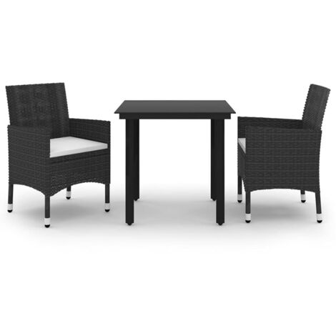Ensemble Table et Chaise de Jardin  Salon de jardin coussins 3 pcs Résine tressée Verre 80617 (1/5)