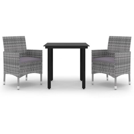 Ensemble Table et Chaise de Jardin  Salon de jardin coussins 3 pcs Résine tressée Verre 79830 (1/5)