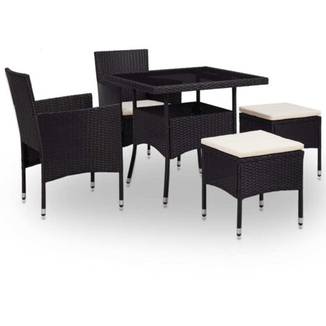Ensemble Table et Chaise de Jardin Salon de jardin 5 pcs Noir Résine tressée et verre 60569 (1/5)