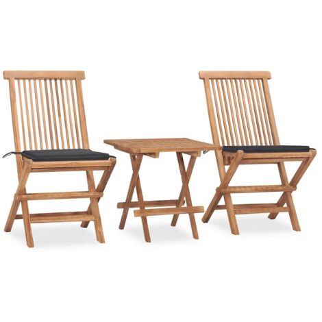 Ensemble Table et Chaise de Jardin pliable Salon de jardin avec coussin 3 pcs Teck 12867 (1/5)