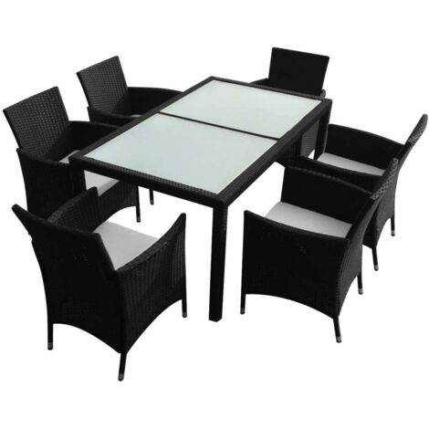 Ensemble Table et Chaise de Jardin 7 pcs - Mobilier à dîner jardin avec coussins Résine tressée Noir BV721039 - BonneVie (1/5)