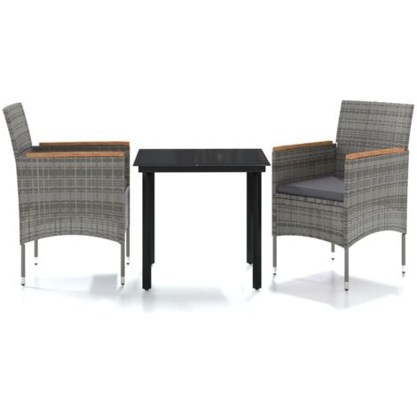Ensemble Table et Chaise de Jardin  Salon de jardin avec coussins 3 pcs Gris et noir 89200 (1/5)