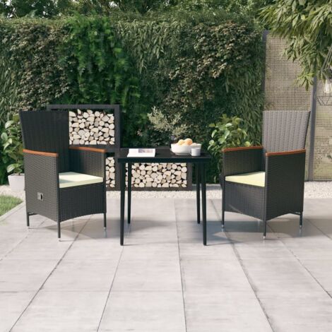 Ensemble Table et Chaise de Jardin Salon de jardin avec coussins 3 pcs Noir 60574 (1/5)