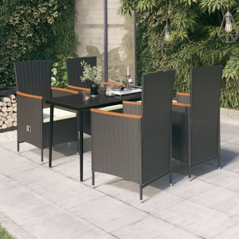 Ensemble Table et Chaise de Jardin 5 pcs - Ensemble de salle à manger de jardin avec coussins Noir BV777059 - BonneVie (1/5)