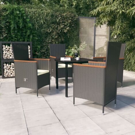 Ensemble Table et Chaise de Jardin 5 pcs - Ensemble de salle à manger de jardin avec coussins Noir BV644660 - BonneVie (1/5)