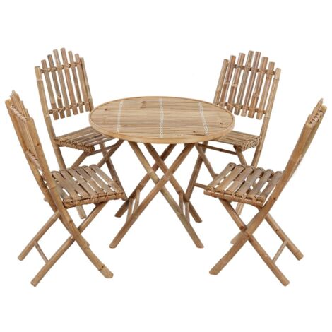 Ensemble Table et Chaise de Jardin pliable  Salon de jardin  5 pcs avec coussins Bambou 66830 (1/5)
