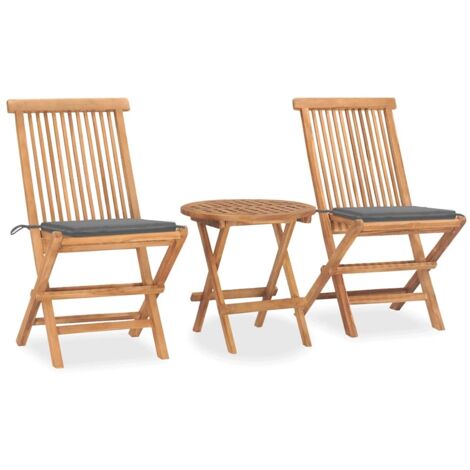 Ensemble Table et Chaise de Jardin pliable Salon de jardin avec coussin 3 pcs Teck 67524 (1/5)