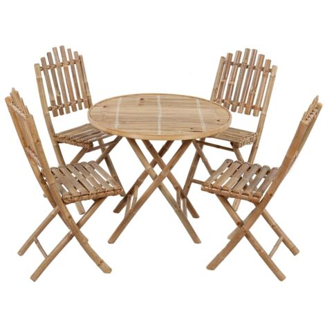 Ensemble Table et Chaise de Jardin pliable  Salon de jardin  5 pcs avec coussins Bambou 62176 (1/5)