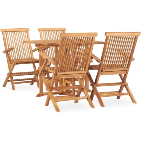 Ensemble Table et Chaise de Jardin 5 pcs - Mobilier à dîner d'extérieur pliable Bois solide de teck BV489212 - BonneVie (1/5)