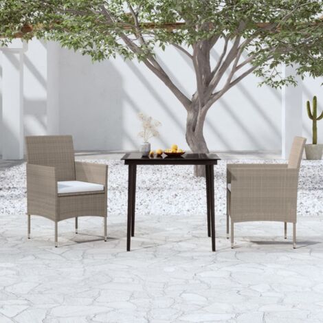 Ensemble Table et Chaise de Jardin Salon de jardin coussins 3 pcs Beige/noir 14667 (1/5)