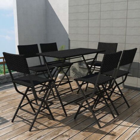 Ensemble Table et Chaise de Jardin pliable Salon de jardin 7 pcs Acier Résine tressée Noir 29561 (1/5)