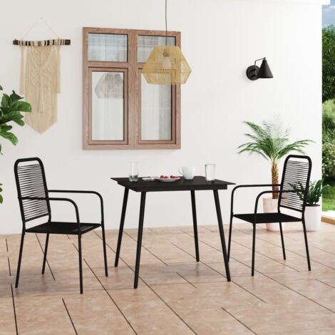 Ensemble Table et Chaise de Jardin Salon de jardin 3 pcs Corde en coton et acier Noir 60735 (1/5)