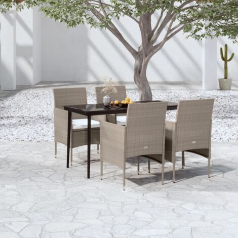 Ensemble Table et Chaise de Jardin 5 pcs - Mobilier de salle à manger de jardin coussins Beige/noir BV261543 - BonneVie (1/5)