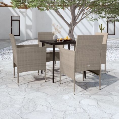 Ensemble Table et Chaise de Jardin Salon de jardin coussins 5 pcs Beige/noir 67976 (1/5)