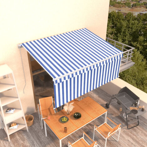 Auvent manuel rétractable avec store - Auvent de jardin Soleil imperméable 3x2,5 m Bleu et blanc BV785972 - BonneVie (1/5)