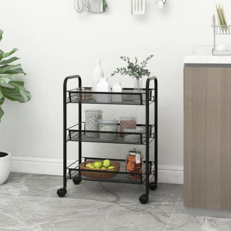 Chariot de cuisine à 3 niveaux Chariot de Service Desserte de Cuisine Noir 46x26x64 cm Fer 91351 (1/5)