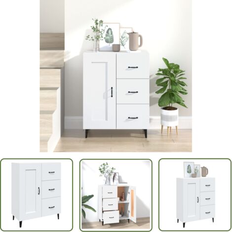 The Living Store Buffet Blanc 69,5x34x90 cm Bois d'ingénierie - Buffet - Commode - Meuble De Rangement - Mobilier - Design Moderne (1/5)