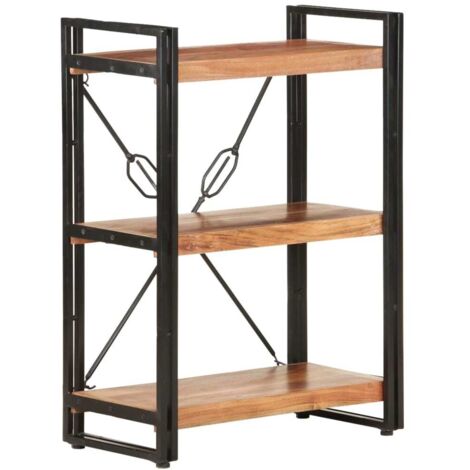 Bibliothèque à 3 niveaux Étagère de Rangement - pour Bureau Salon Chambre Cuisine 60x30x80 cm Bois d'acacia massif BV974604 - BonneVie (1/5)