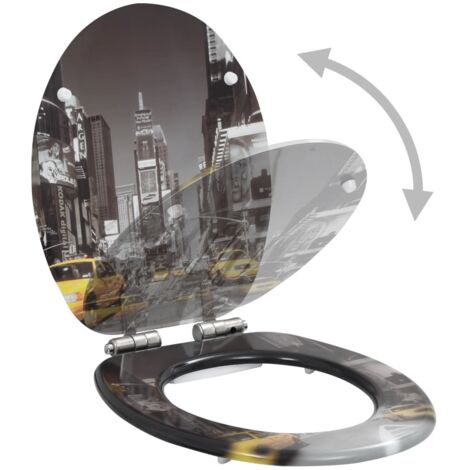 Abattant adulte pour WC - Siège WC MDF Couvercle à fermeture en douceur Design New York BV859383 - BonneVie (1/5)