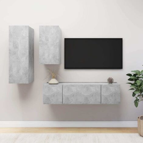 Ensemble de meuble TV 4 pcs, Étagère TV, Meuble de Salon, Gris béton Aggloméré OIB6649E (1/5)